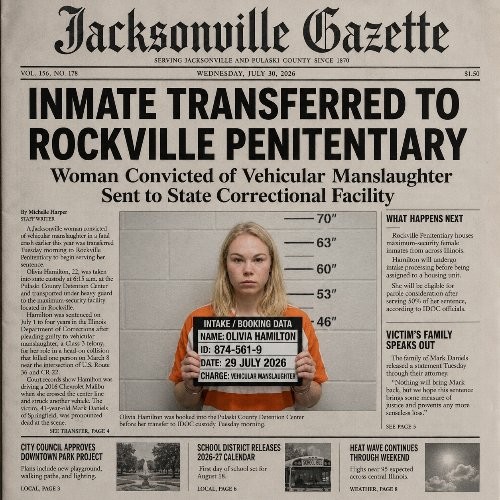 Inmate Transferred to Rockville Penitentiary Following Vehicular Manslaughter Conviction