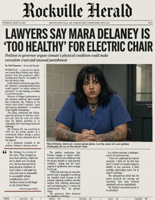Lawyers say Mara Delaney is "Too Healthy" for Electric Chair